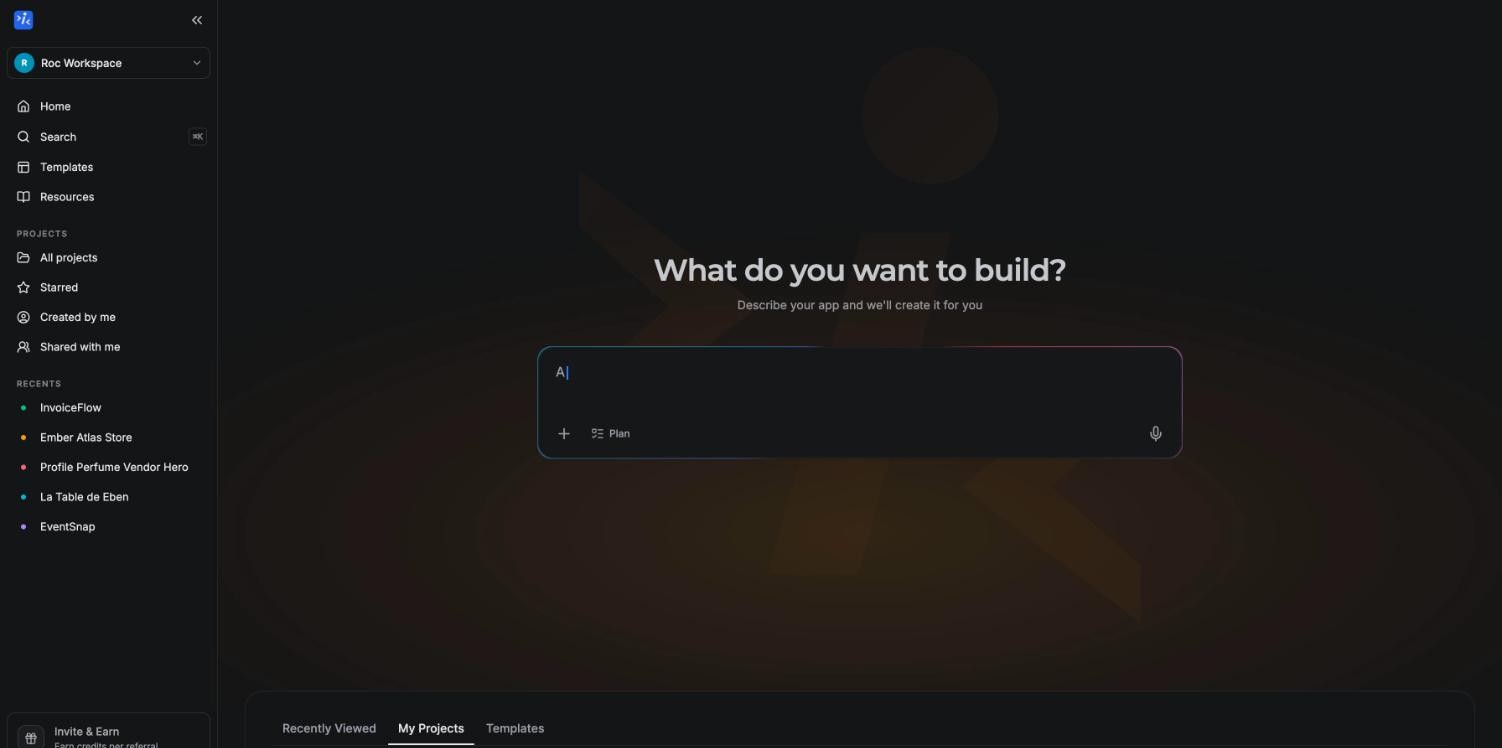 The Instroc dashboard with the prompt box asking what you want to build